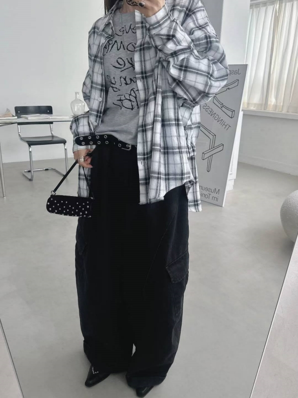 韓 側口袋大寬褲 2色