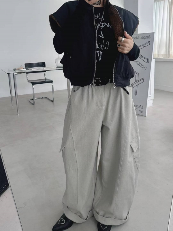 韓 側口袋大寬褲 2色