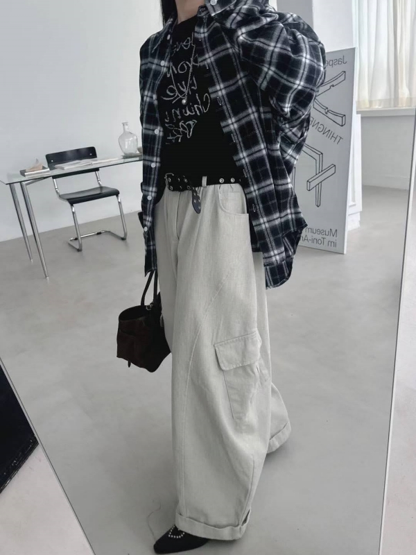 韓 側口袋大寬褲 2色