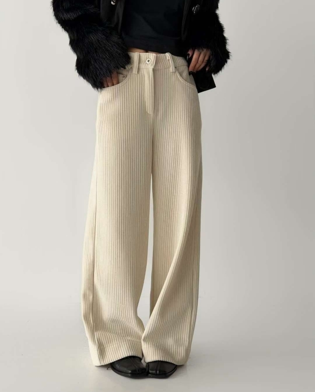 韓 粗條絨寬褲 3色 size