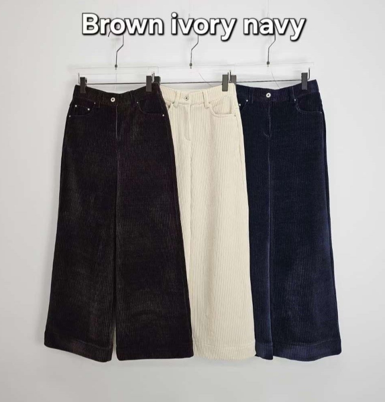 韓 粗條絨寬褲 3色 size