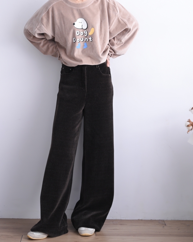 韓 粗條絨寬褲 3色 size