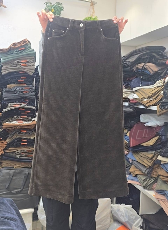 韓 粗條絨寬褲 3色 size