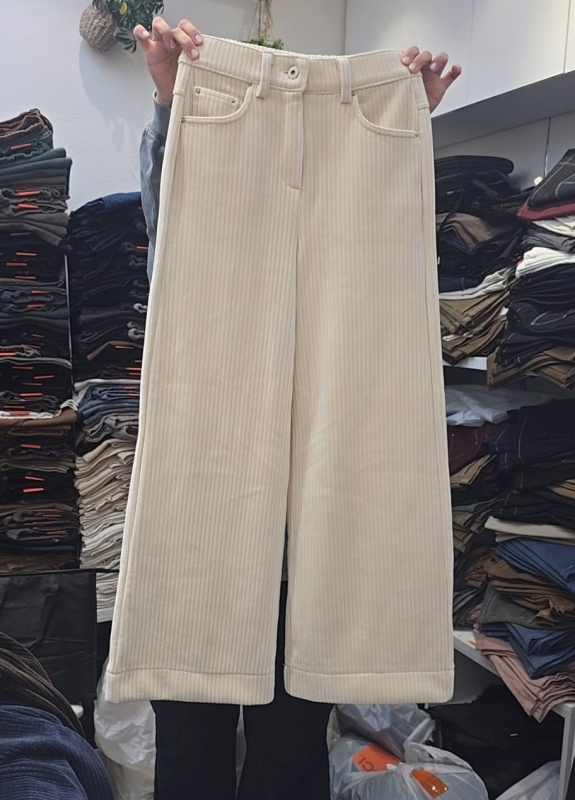 韓 粗條絨寬褲 3色 size