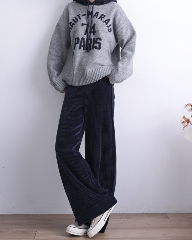 韓 粗條絨寬褲 3色 size