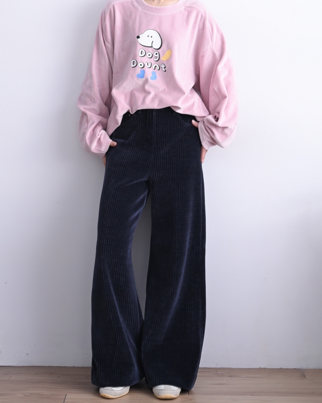 韓 粗條絨寬褲 3色 size