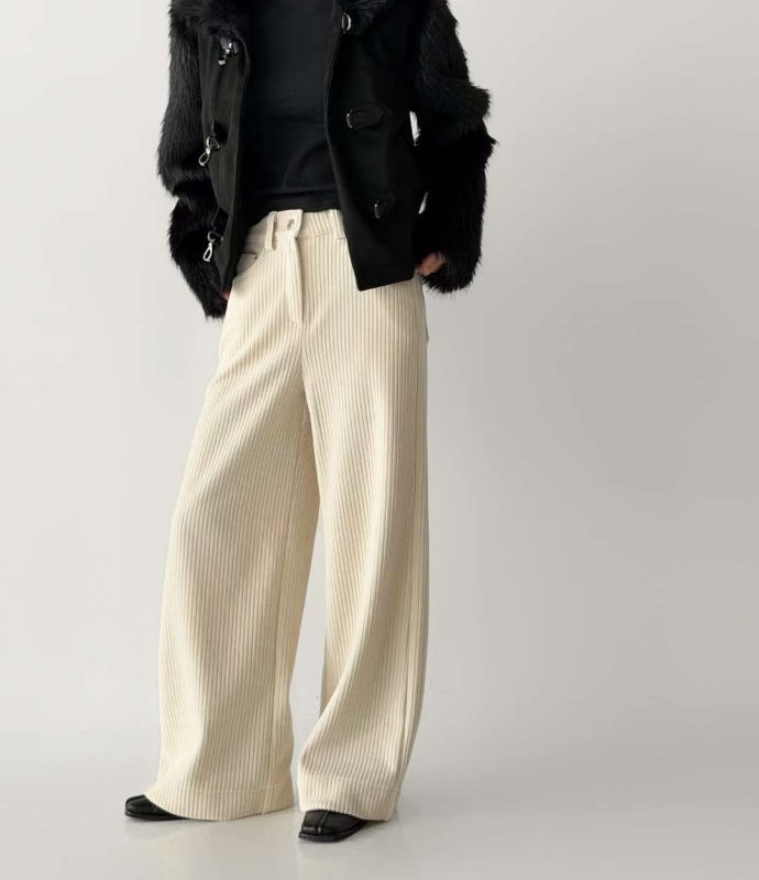 韓 粗條絨寬褲 3色 size
