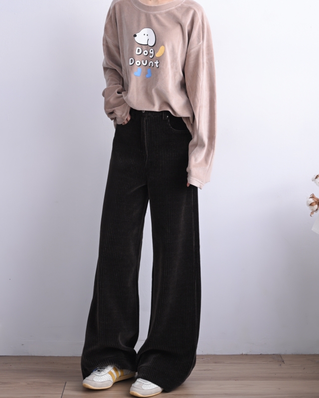 韓 粗條絨寬褲 3色 size