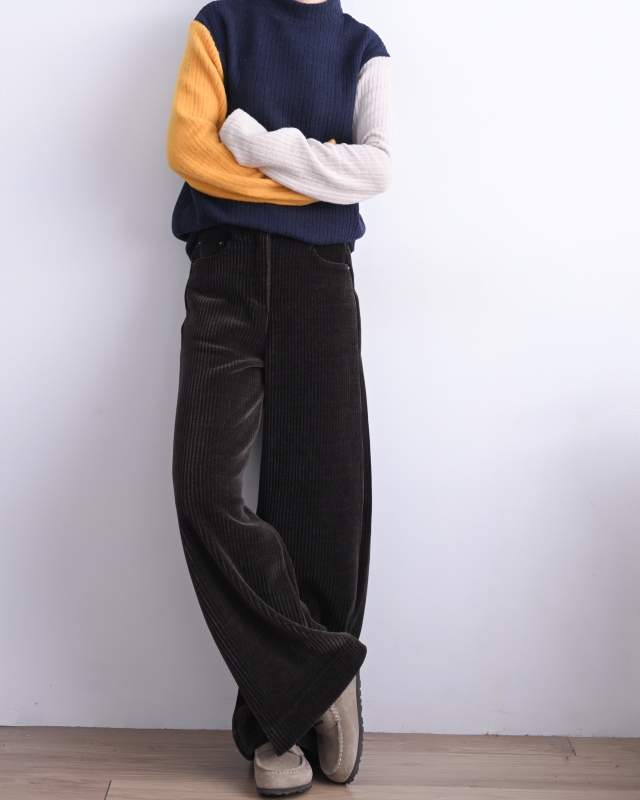韓 粗條絨寬褲 3色 size