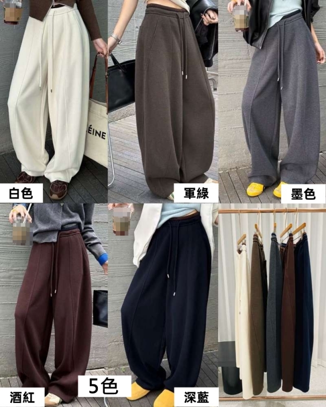 韓  褲腰頭配色大寬褲 5色 size