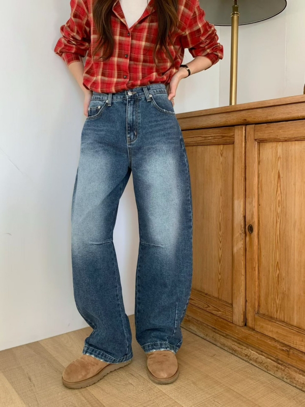 韓 車線刷白牛仔褲