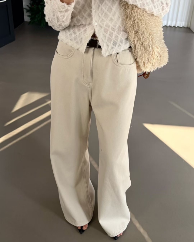 韓 內磨毛有釦長褲 3色