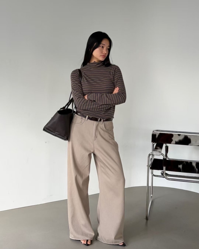 韓 內磨毛有釦長褲 3色