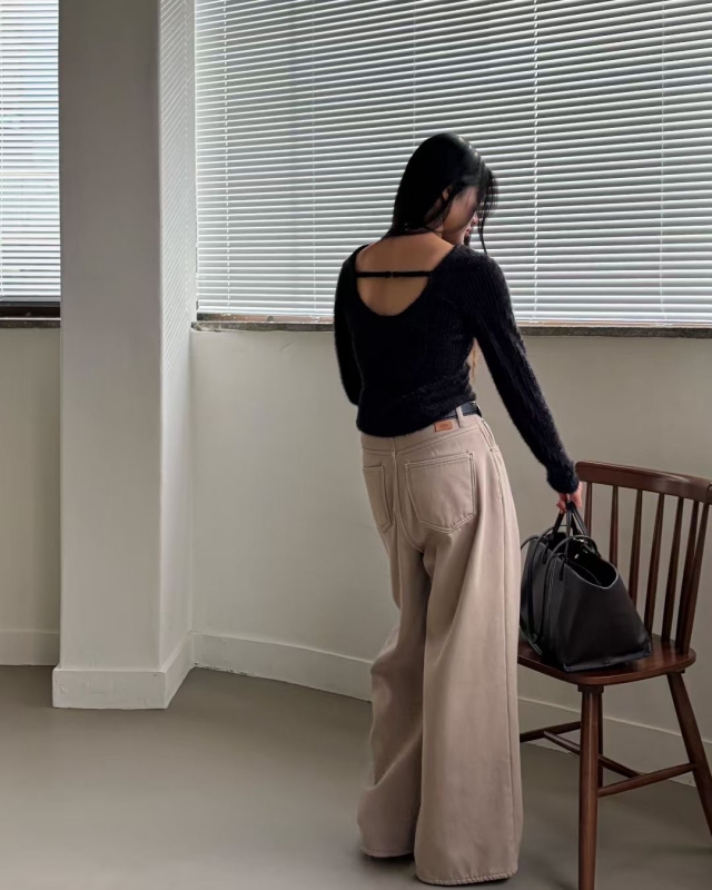 韓 內磨毛有釦長褲 3色