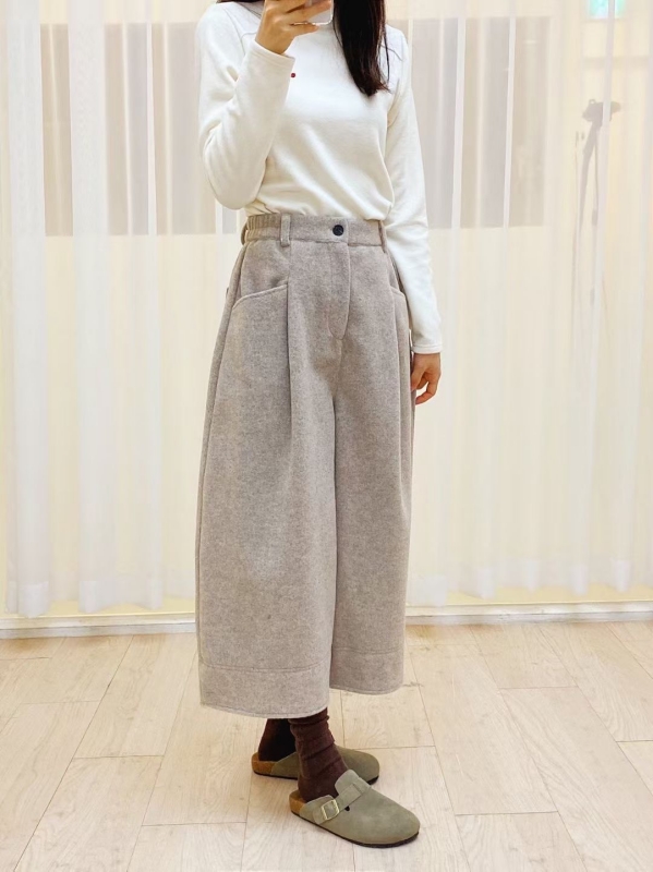 韓 前打折八分寬褲 2色