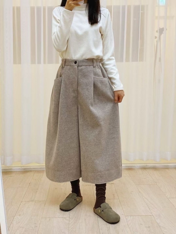 韓 前打折八分寬褲 2色