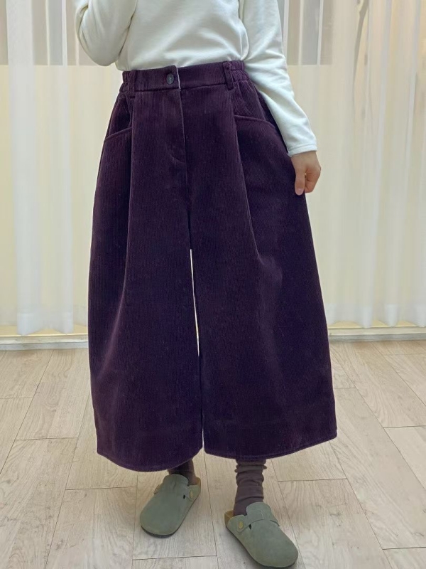 韓 燈心絨八分寬褲 4色