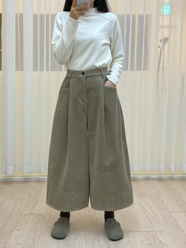 韓 燈心絨八分寬褲 4色