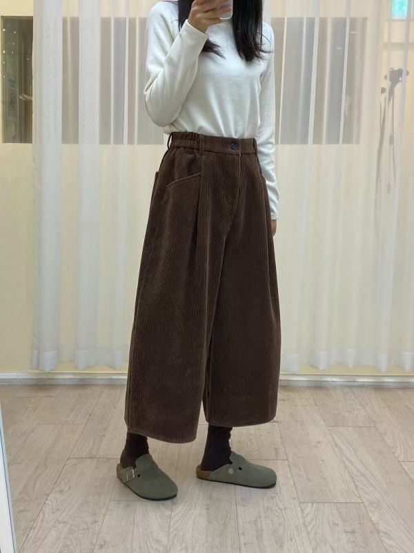 韓 燈心絨八分寬褲 4色