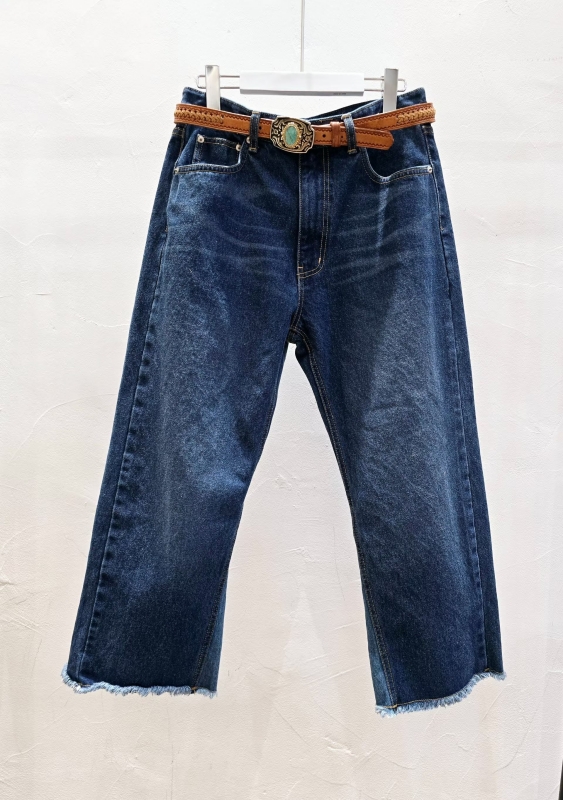 韓 側車線下鬚鬚牛仔褲