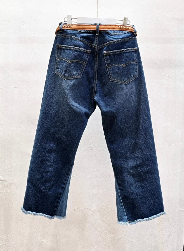 韓 側車線下鬚鬚牛仔褲