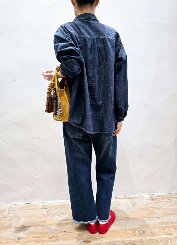 韓 側車線下鬚鬚牛仔褲