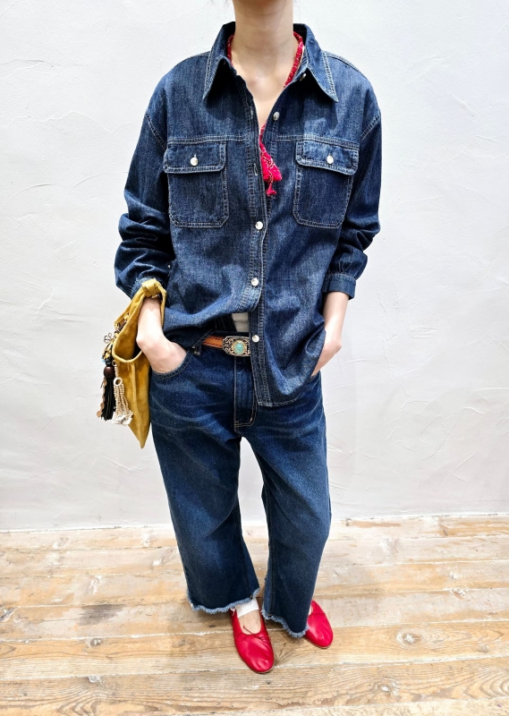 韓 側車線下鬚鬚牛仔褲