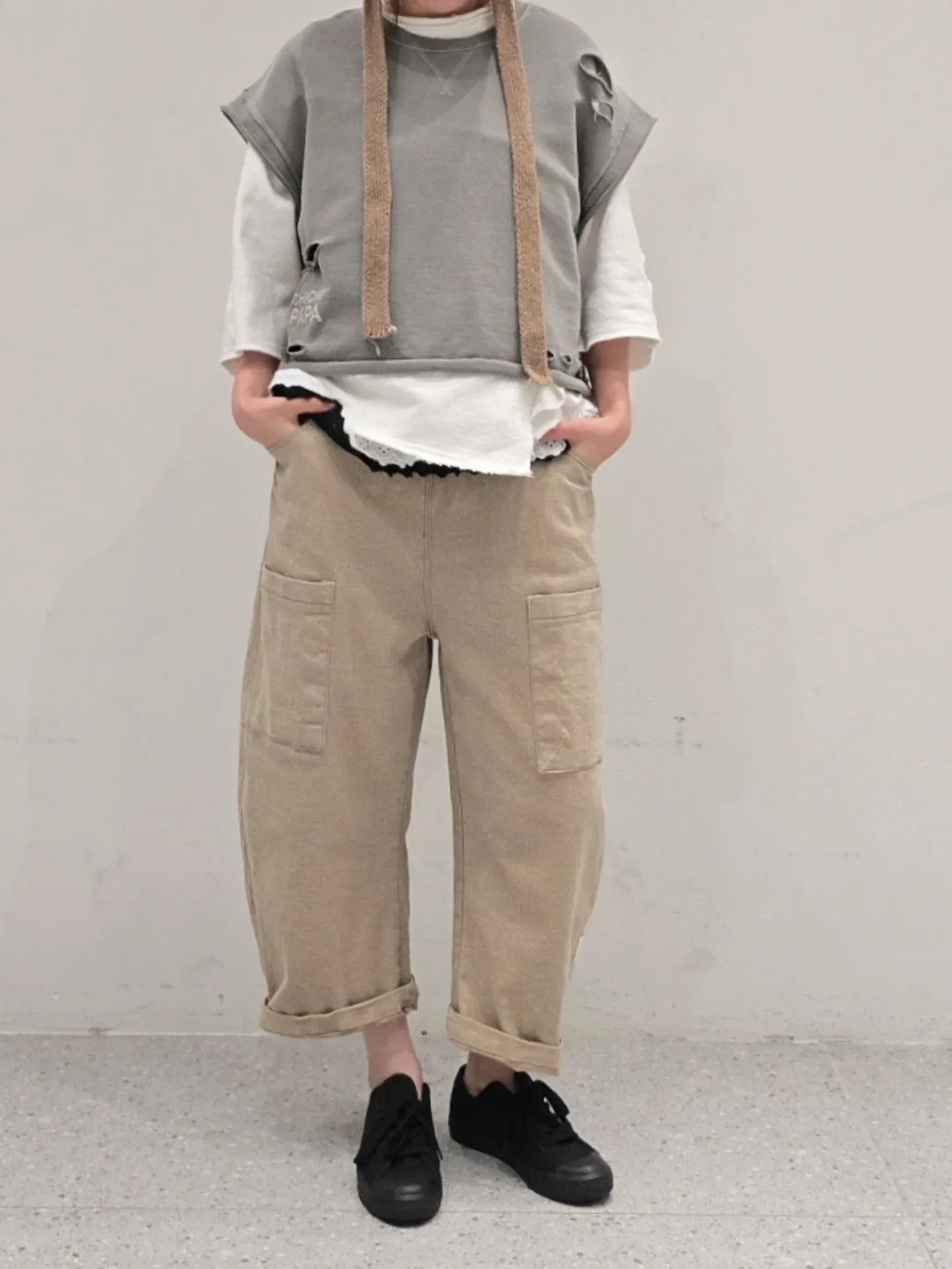 韓 小標腰鬆緊休閒褲 3色