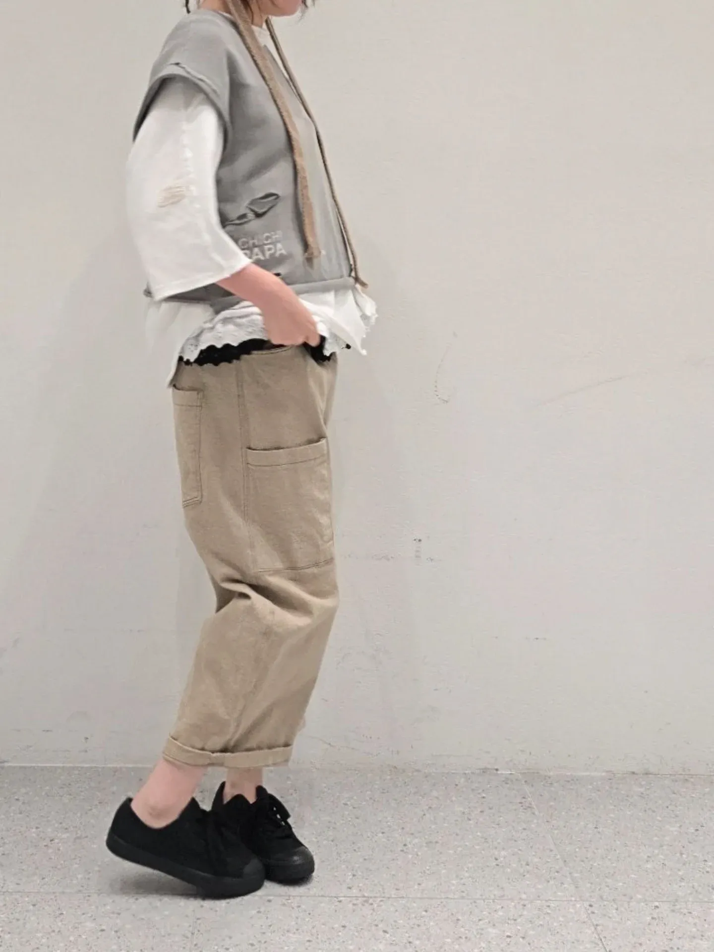 韓 小標腰鬆緊休閒褲 3色