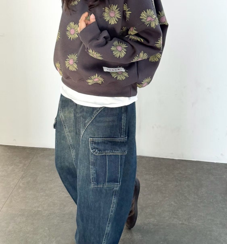 韓 斜車線口袋牛仔褲