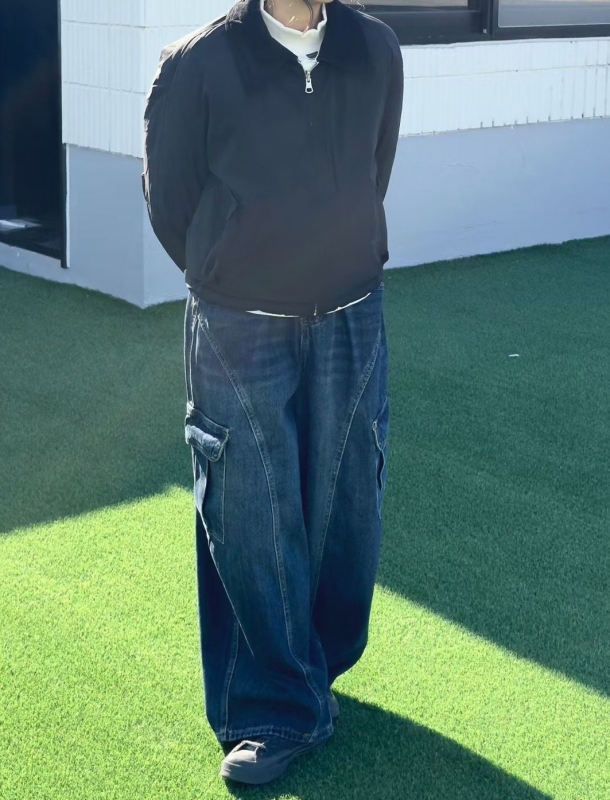 韓 斜車線口袋牛仔褲