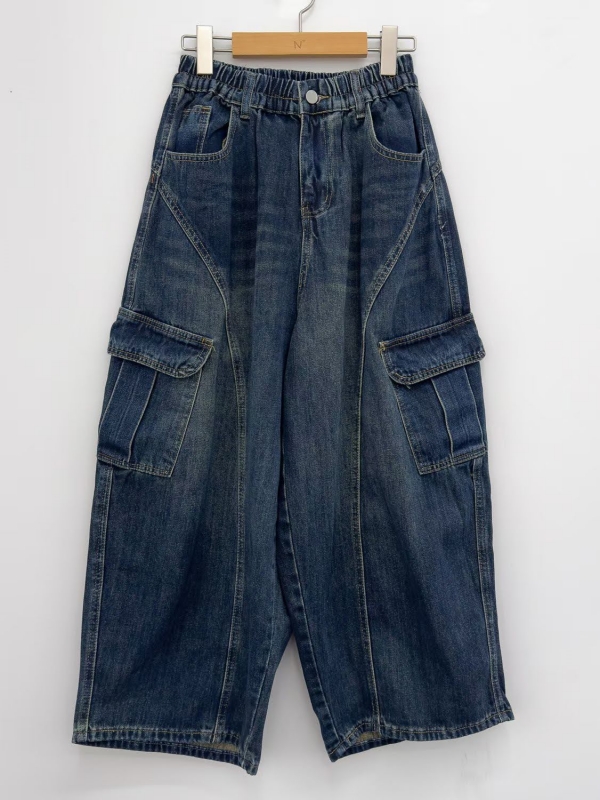 韓 斜車線口袋牛仔褲