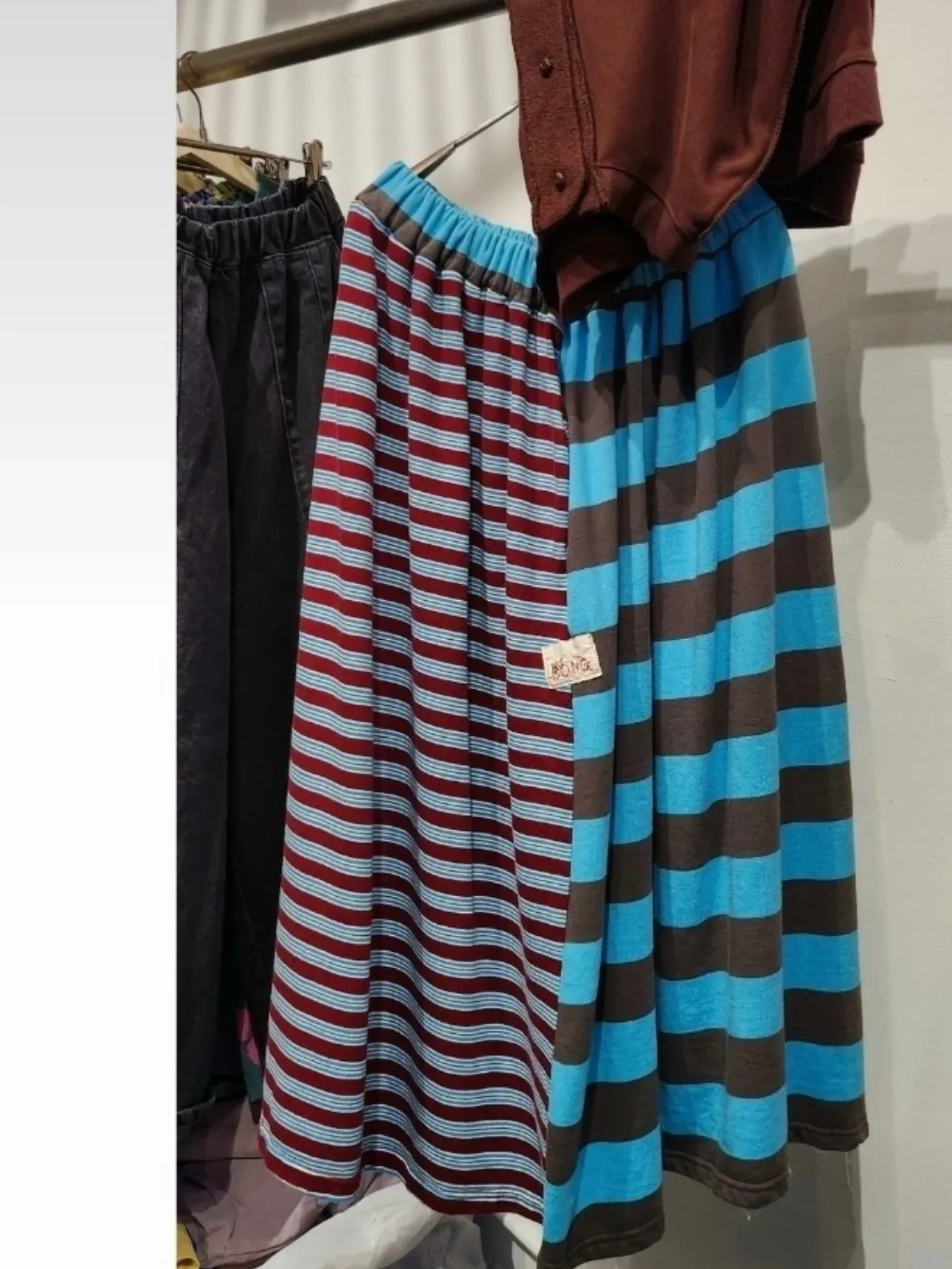 韓 配色粗細條長裙 3色 size