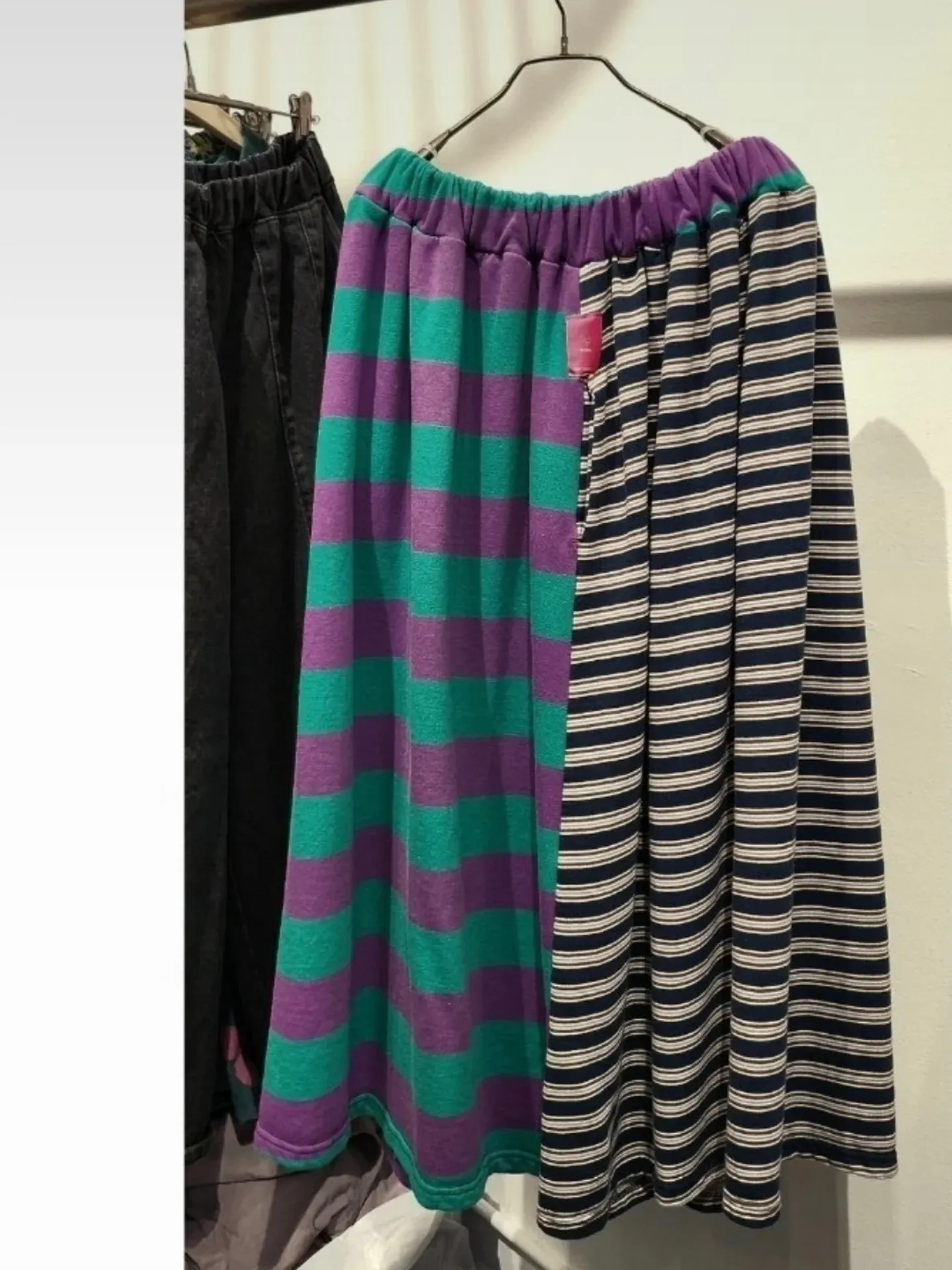 韓 配色粗細條長裙 3色 size