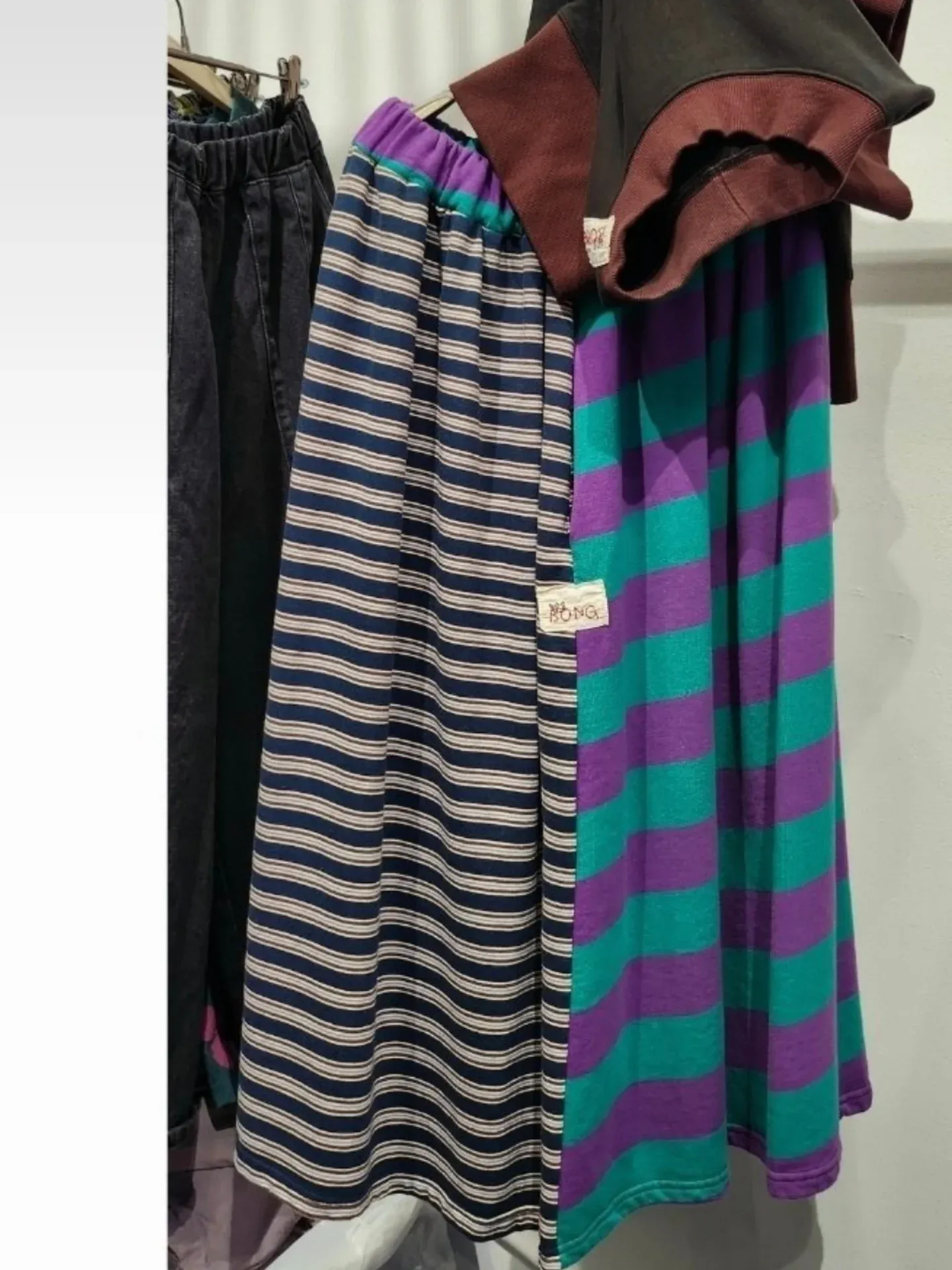 韓 配色粗細條長裙 3色 size