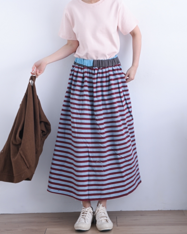 韓 配色粗細條長裙 3色 size