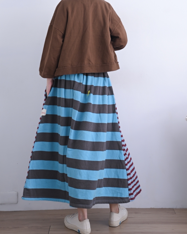 韓 配色粗細條長裙 3色 size