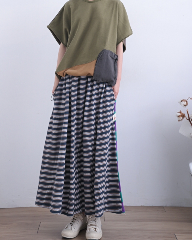 韓 配色粗細條長裙 3色 size