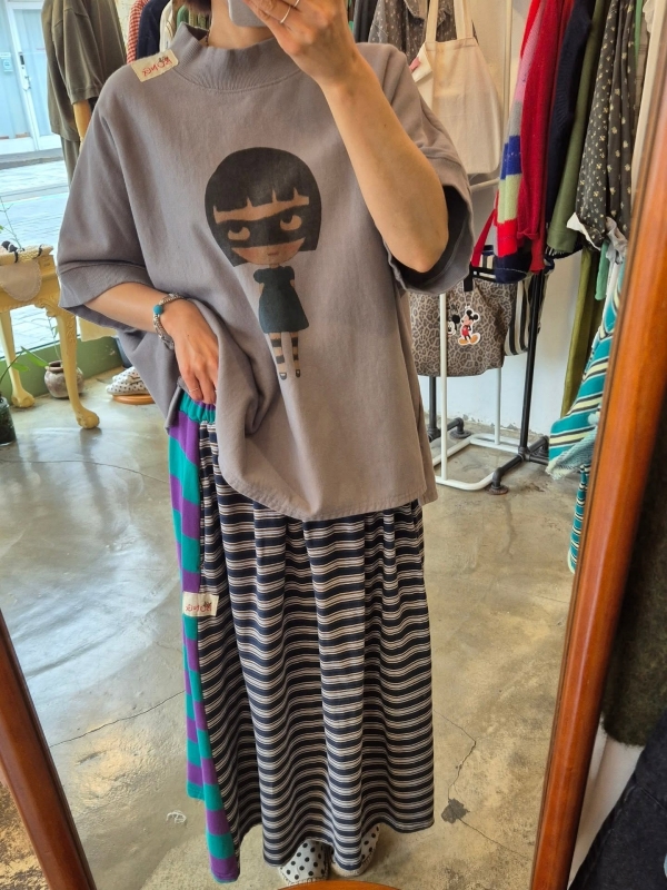 韓 配色粗細條長裙 3色 size