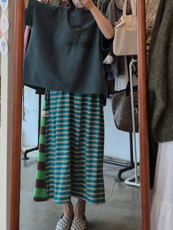 韓 配色粗細條長裙 3色 size
