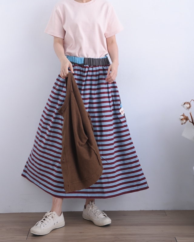 韓 配色粗細條長裙 3色 size