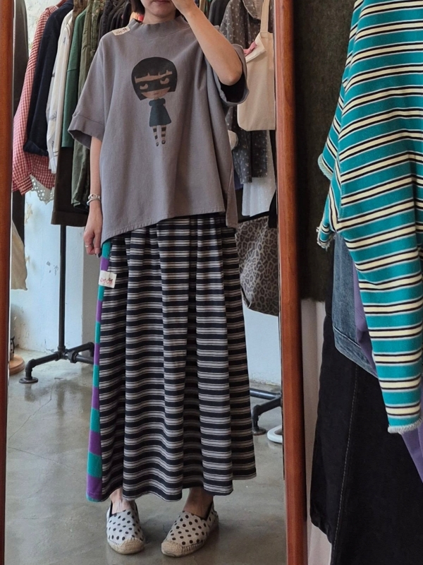 韓 配色粗細條長裙 3色 size