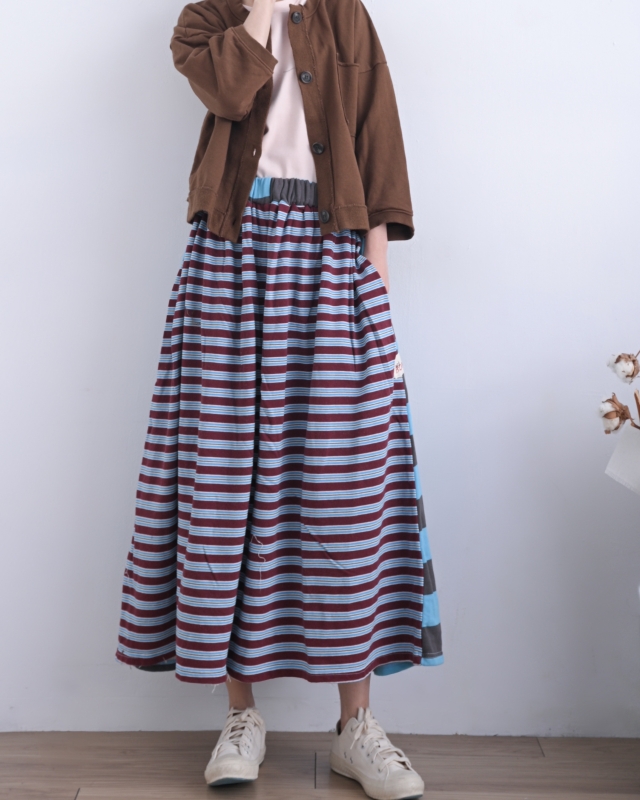 韓 配色粗細條長裙 3色 size