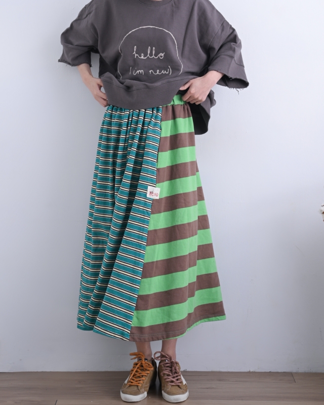 韓 配色粗細條長裙 3色 size