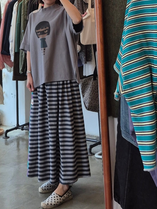 韓 配色粗細條長裙 3色 size