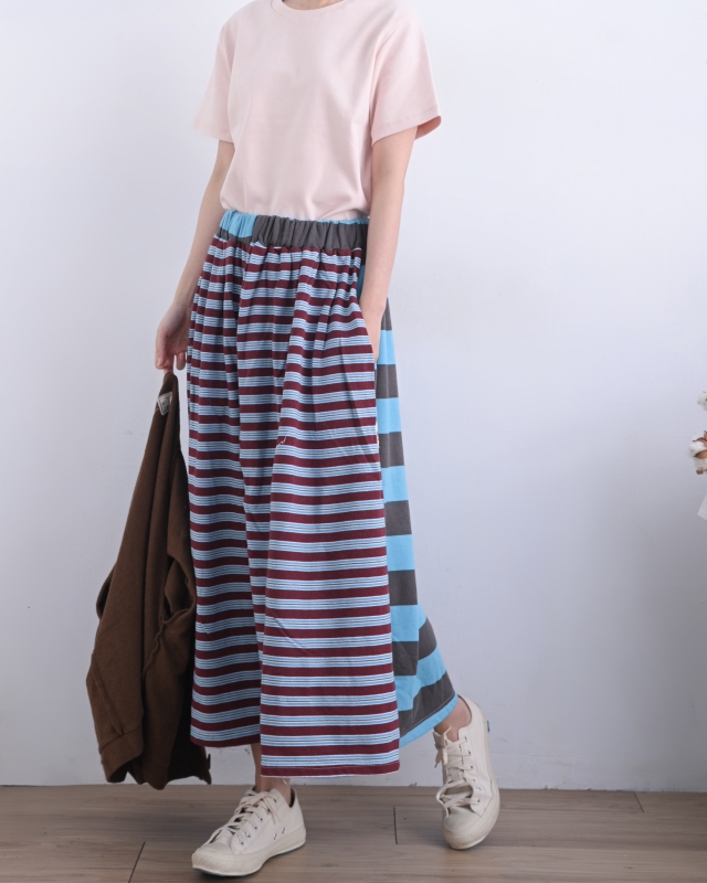 韓 配色粗細條長裙 3色 size