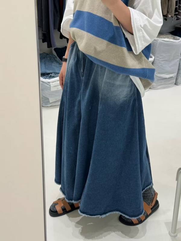 韓 口袋下刷色牛仔長裙 2色 size