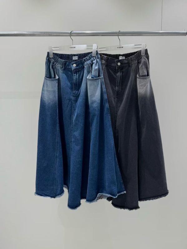 韓 口袋下刷色牛仔長裙 2色 size