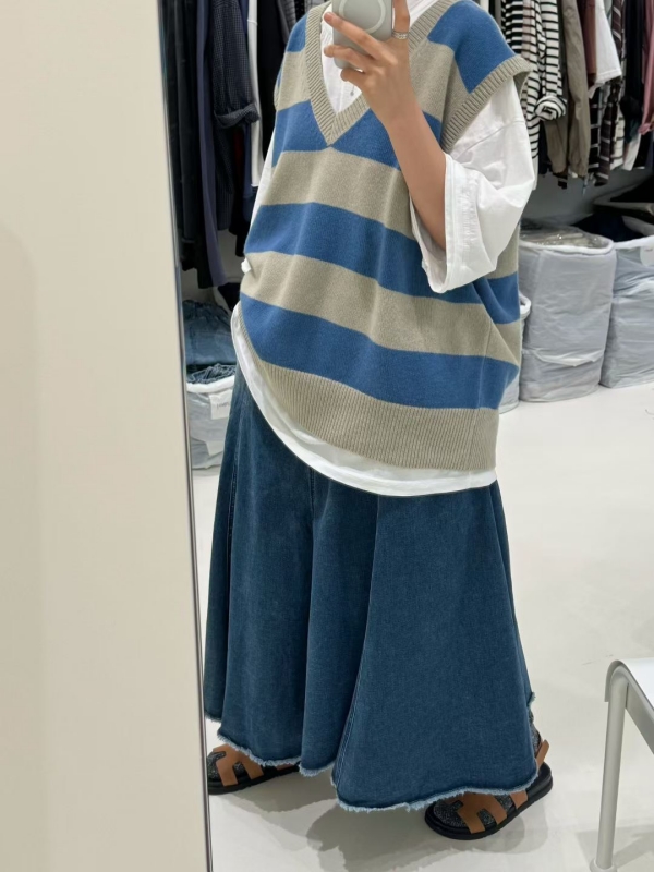 韓 口袋下刷色牛仔長裙 2色 size