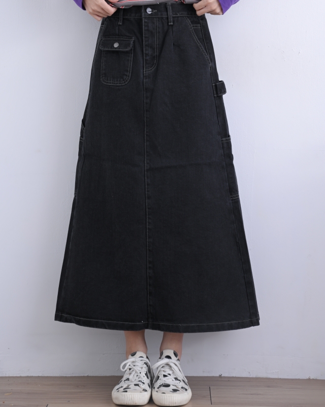 韓 前單方口袋長裙 size